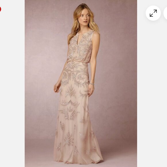 AIDEN MADDOX Anthropologie Champagne Beaded Sequin BHLDN Hazel Gown Dress Size 8 - Picture 1 of 16